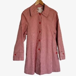 Vintage Retro Promod France Red & White Checkered Button Up Trench Coat